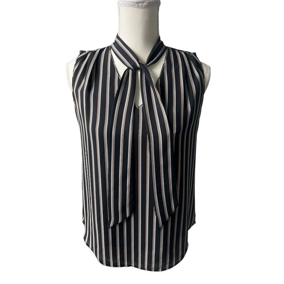 WHITE HOUSE BLACK MARKET Striped Bow Neck Tank Top Size 0 - Picture 2 of 8